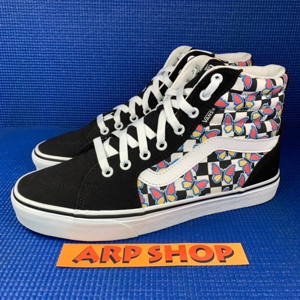 VANS Sk8-Hi Top BUTTERFLY CHECKERBOARD Women`s Size 9.5 Black White Shoes 721356